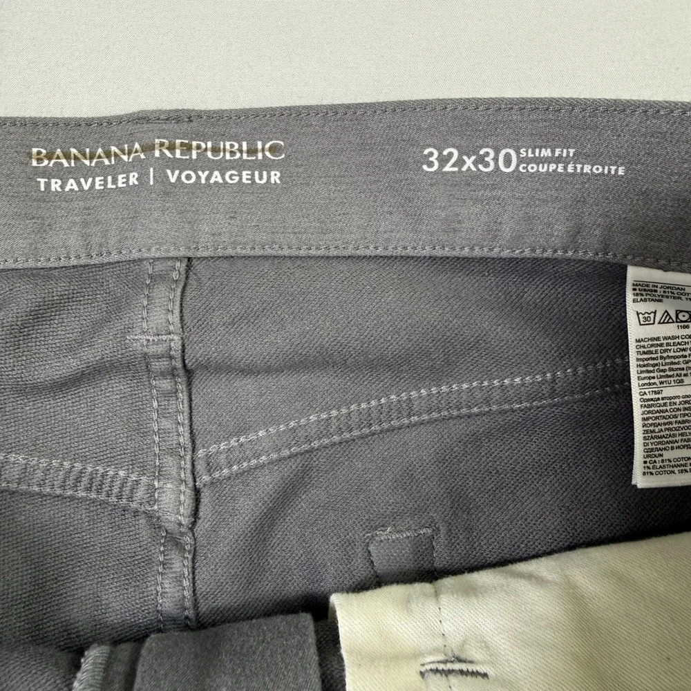 Banana Republic Traveler Pants Mens 32x30 Heathered Smoke Grey Slim Voyageur NEW